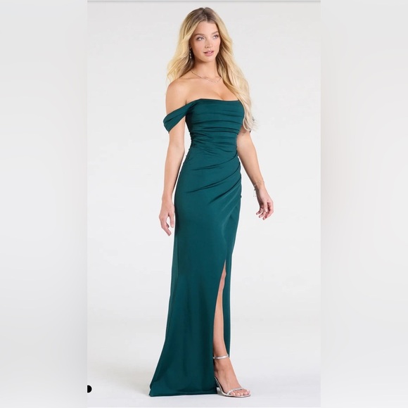 Windsor Grace Off-The-Shoulder Wrap Mermaid Formal Dress - Picture 1 of 5